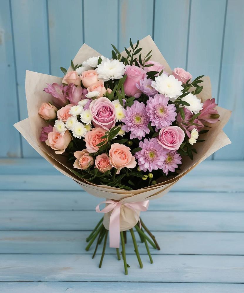 Букет цветов из: Хризантемы, Розы и Альстромерии в Мценске