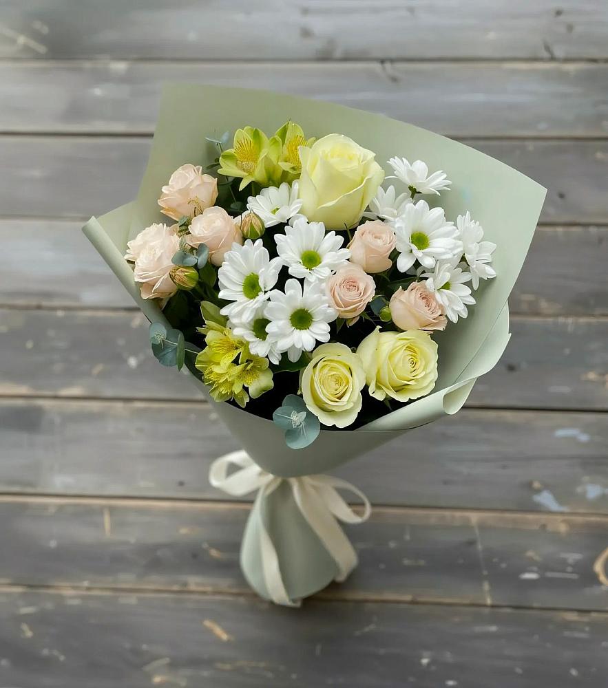 Букет цветов из: Альстромерии, Розы и Хризантемы в Мценске