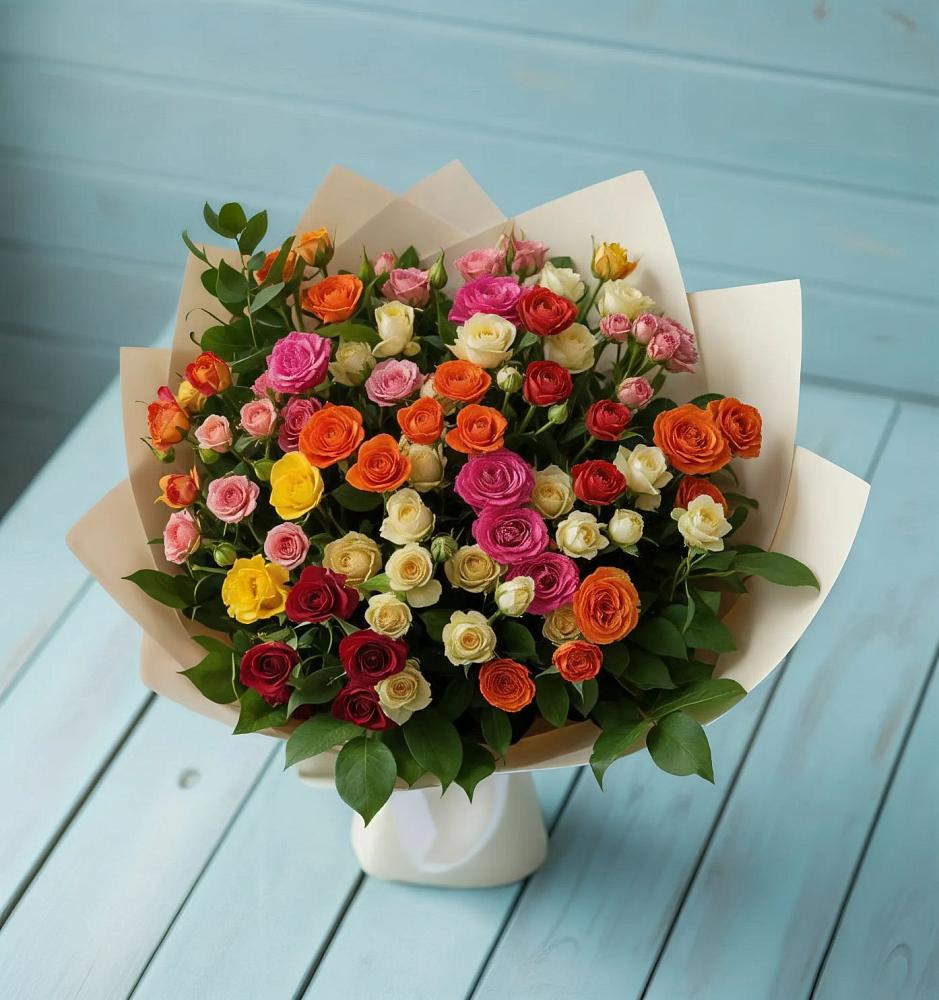 Букет Микс из разноцветных кустовых роз в Мценске