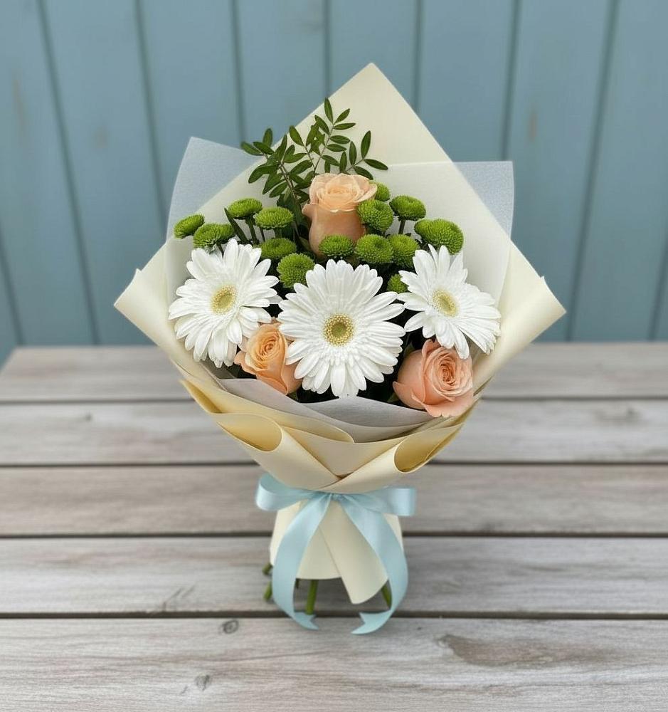 Букет цветов из: Герберы, Розы и Хризантемы в Мценске