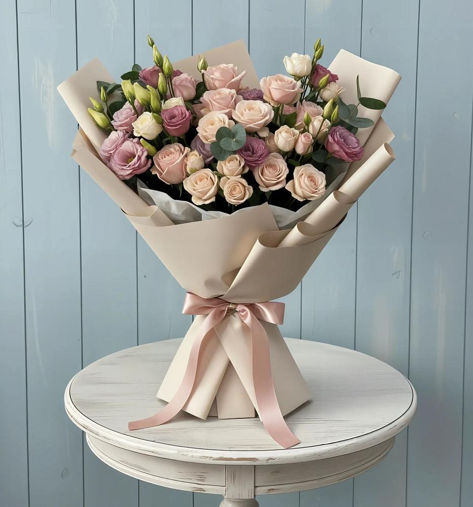 Букет цветов из: Розы и Лизиантусы в Мценске