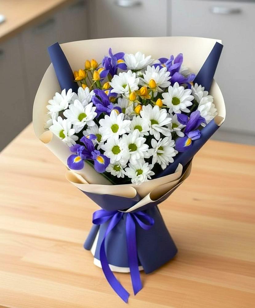 Букет цветов из: Розы, Ирисы и Хризантемы в Мценске