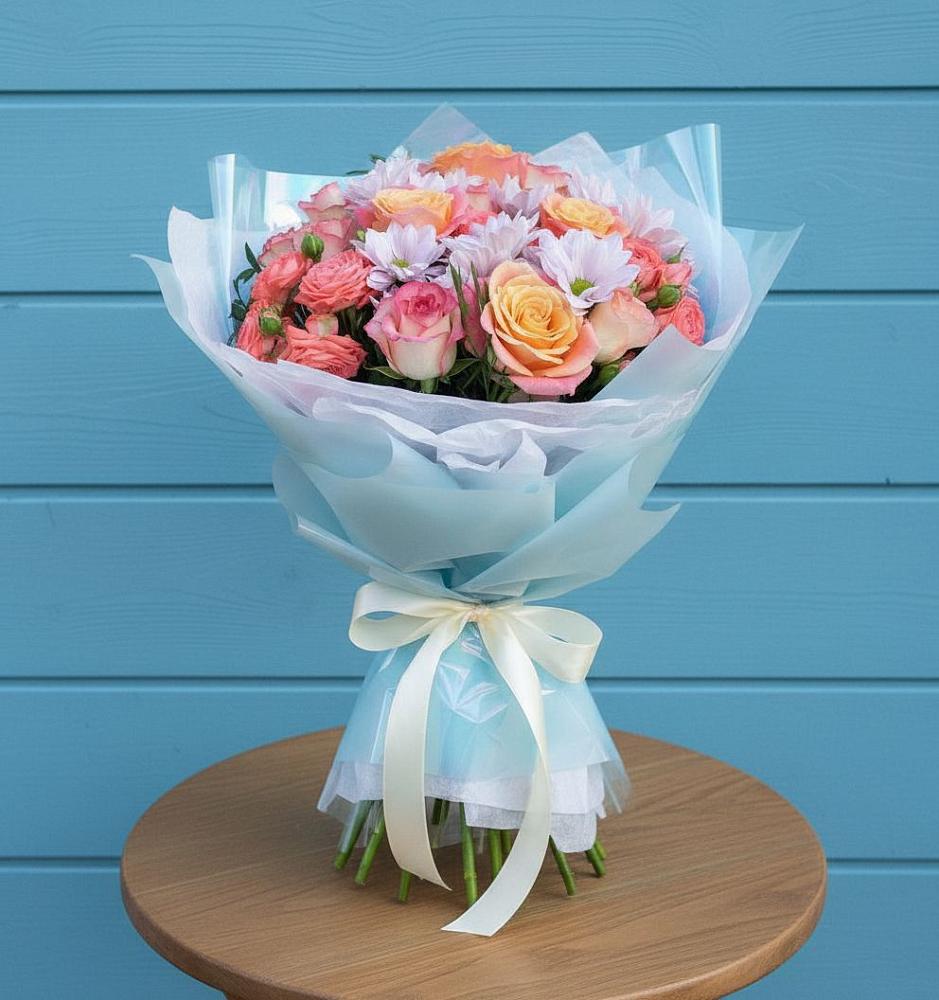 Букет цветов из: Хризантемы и Розы в Мценске