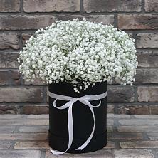 Цветочная композиция из Гипсофила в шляпной коробке в Мценске